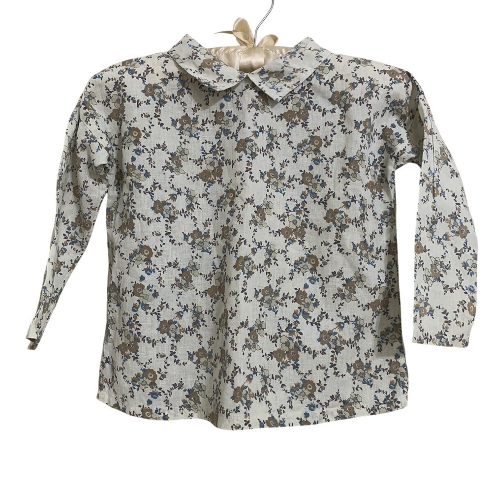 Yoli & Otis Floral Blouse Kids 6Y Cream Linen Cotton Peter Pan Collar French